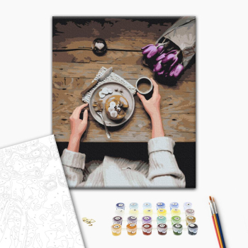 Картина по номерам Квіти - Сніданок в теплих тонах