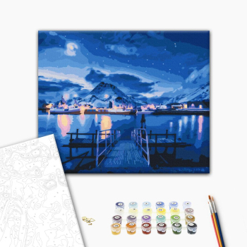 Картина по номерам Затишок, зима, Новий рік, Різдво - Відблиски полярного сяйва