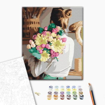 Картина по номерам Квіти - Дівчина з букетом
