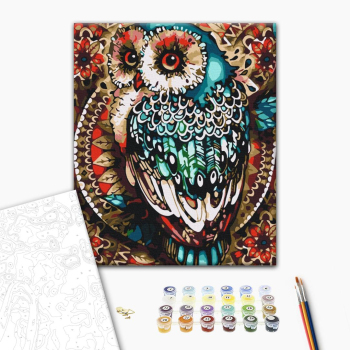 Картина по номерам Тварини, птахи та риби - Сова в кольоровій мозаїці