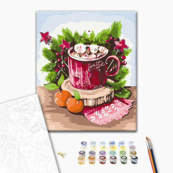 Картина по номерам Затишок, зима, Новий рік, Різдво - Маршмелоу в чашці