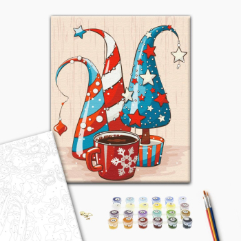 Картина по номерам Затишок, зима, Новий рік, Різдво - Різдвяні капелюшки