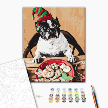 Картина по номерам Тварини, птахи та риби - Мопс помічник Санти