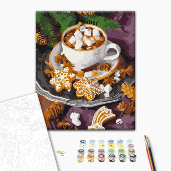 Картина по номерам Затишок, зима, Новий рік, Різдво - Пряне какао з сніжком