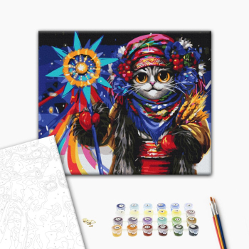 Картина по номерам Тварини, птахи та риби - Киця Колядниця ©Маріанна Пащук