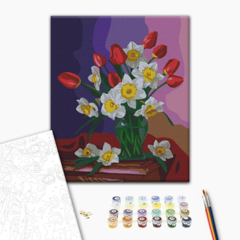 Картина по номерам Квіти - Букет тюльпанов и нарциссов © Valentyna Ivanova