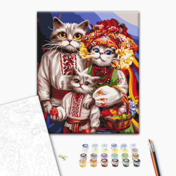 Картина по номерам Тварини, птахи та риби - Сім'я котиків-гуцулів © Маріанна Пащук