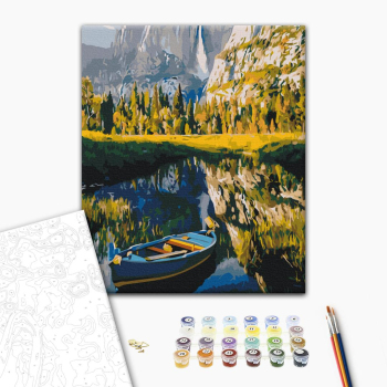 Картина по номерам Пейзажі - Лодка среди гор