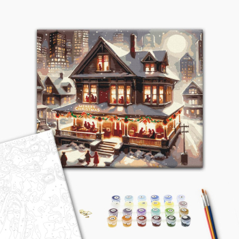 Картина по номерам Затишок, зима, Новий рік, Різдво - Вечірка у новорічну ніч