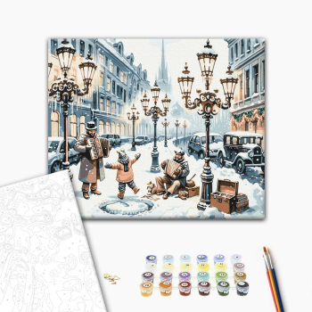 Картина по номерам Затишок, зима, Новий рік, Різдво - Одного разу на засніженій вулиці