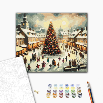 Картина по номерам Затишок, зима, Новий рік, Різдво - Біля головної ялинки