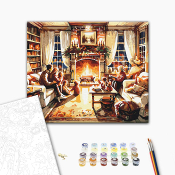 Картина по номерам Затишок, зима, Новий рік, Різдво - Затишний сімейний вечір