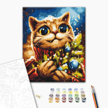 Картина по номерам Тварини, птахи та риби - Новогодний котик © Марианна Пащук