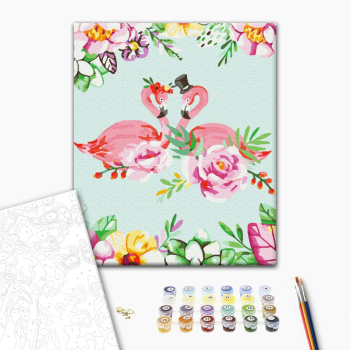 Картина по номерам Тварини, птахи та риби - Фламінго в квітковому арті