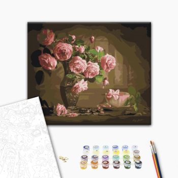 Картина по номерам Квіти - Чайні троянди у вазі