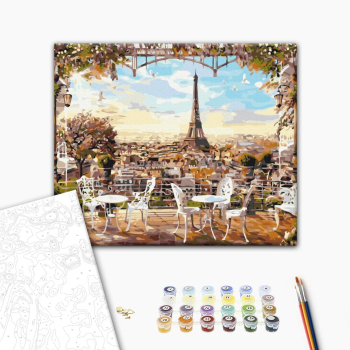 Картина по номерам Города - Кафе з видом на Ейфелеву вежу
