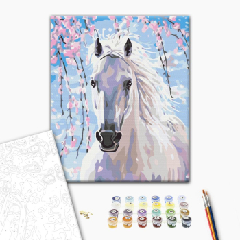 Картина по номерам Тварини, птахи та риби - Кінь в квітах сакури