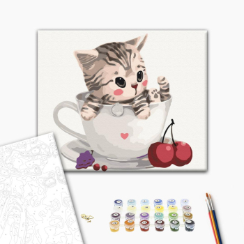 Картина по номерам Тварини, птахи та риби - Котик в чашці