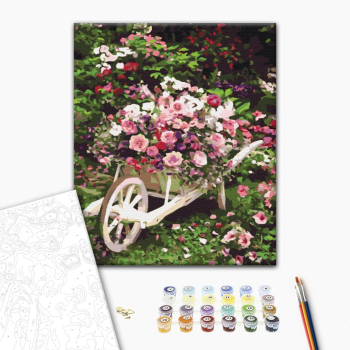 Картина по номерам Квіти - Садовая тележка с цветами