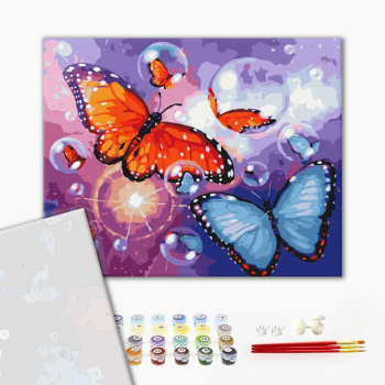 Картина по номерам Преміум картини - Метелики з бульбашками