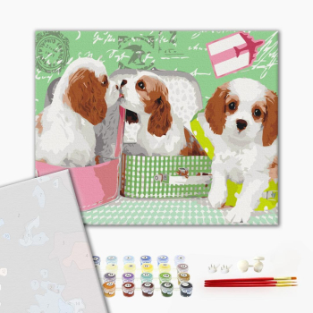 Картина по номерам Преміум картини - Милі цуценятка у валізах