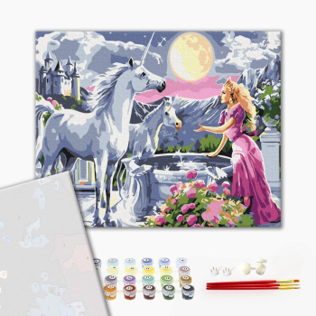 Картина по номерам Преміум картини - Принцеса та єдинороги