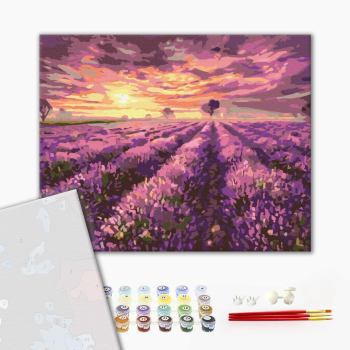 Картина по номерам Преміум картини - Лавандовий захід сонця