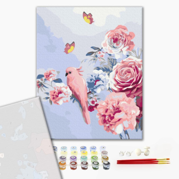 Картина по номерам Преміум картини - Папуга в квітах