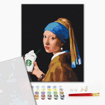 Картина по номерам Преміум картини - Дівчина з подвійним латте