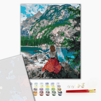 Картина по номерам Преміум картини - Мандрівниця біля озера
