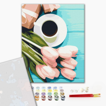 Картина по номерам Преміум картини - Тюльпани до кави