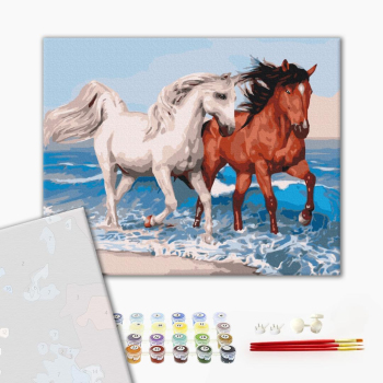 Картина по номерам Преміум картини - Коні на узбережжі