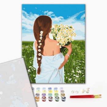 Картина по номерам Преміум картини - Дівчина з ромашками