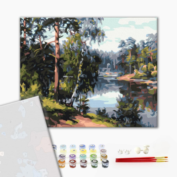 Картина по номерам Преміум картини - Мальовниче озеро в лісі