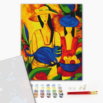 Картина по номерам Преміум картини - Портрет жінок з котом