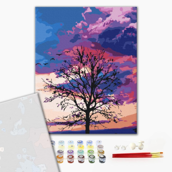 Картина по номерам Преміум картини - Осінь на фоні пурпурного неба