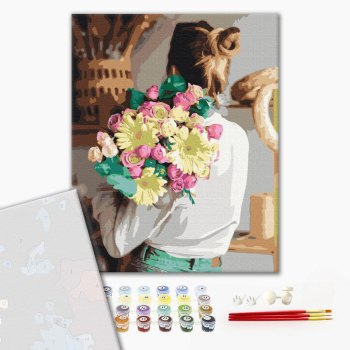 Картина по номерам Преміум картини - Дівчина з букетом