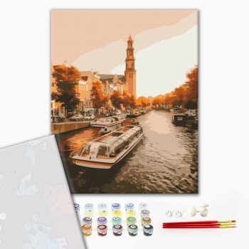 Картина по номерам Преміум картини - Прогулянка вечірнім Амстердамом