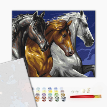 Картина по номерам Преміум картини - Тріо коней