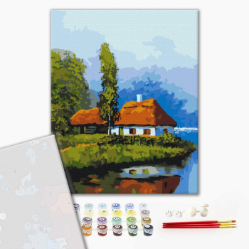 Картина по номерам Преміум картини - Хатинка біля озера