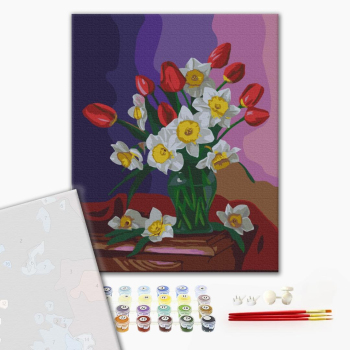 Картина по номерам Преміум картини - Букет тюльпанів та нарцисів © Valentyna Ivanova