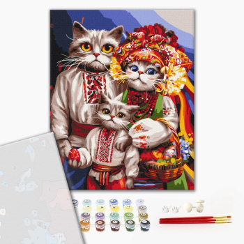 Картина по номерам Преміум картини - Сім'я котиків-гуцулів © Маріанна Пащук