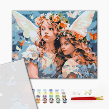 Картина по номерам Преміум картини - Янголи у квіткових вінках