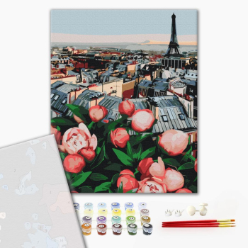 Картина по номерам Преміум картини - Піони з видом на Париж