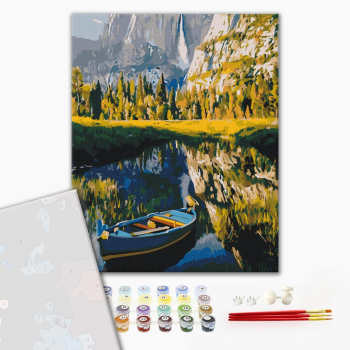 Картина по номерам Преміум картини - Човен серед гір