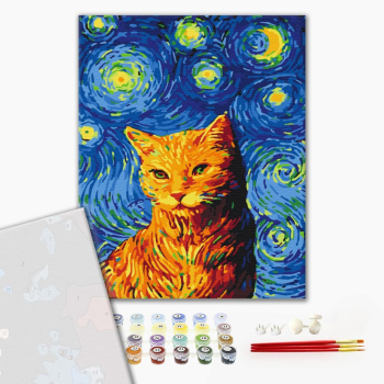 Картина по номерам Преміум картини - Кіт в зоряну ніч