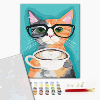 Картина по номерам Преміум картини - Кіт і кава