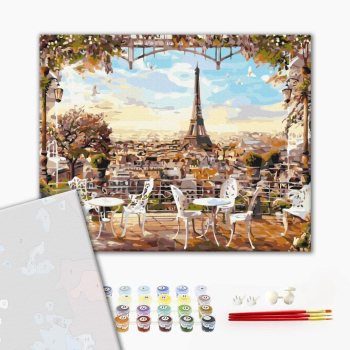 Картина по номерам Преміум картини - Кафе з видом на Ейфелеву вежу
