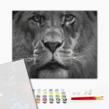 Картина по номерам Преміум картини - Лев в чорно-білих тонах