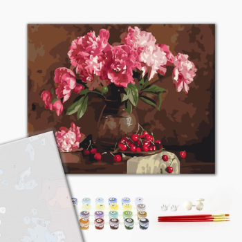 Картина по номерам Преміум картини - Півонії і вишні